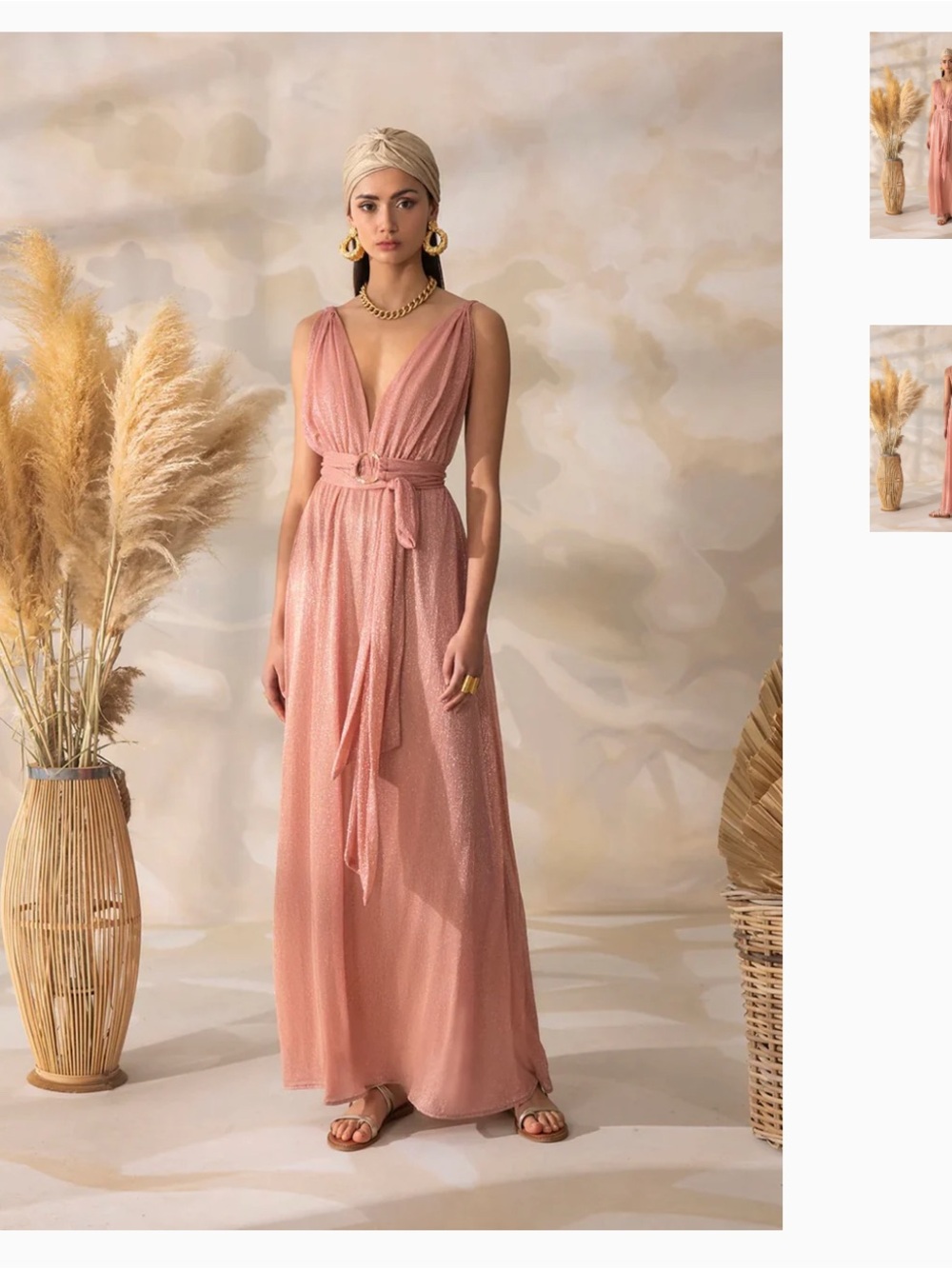 Sleeveless Maxi Dress in Dusty Rose with Waist Tie